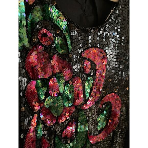 NWT Vintage 80s Exotica Silk Black Red Sequin Blouse Size 1X - Picture 2 of 15